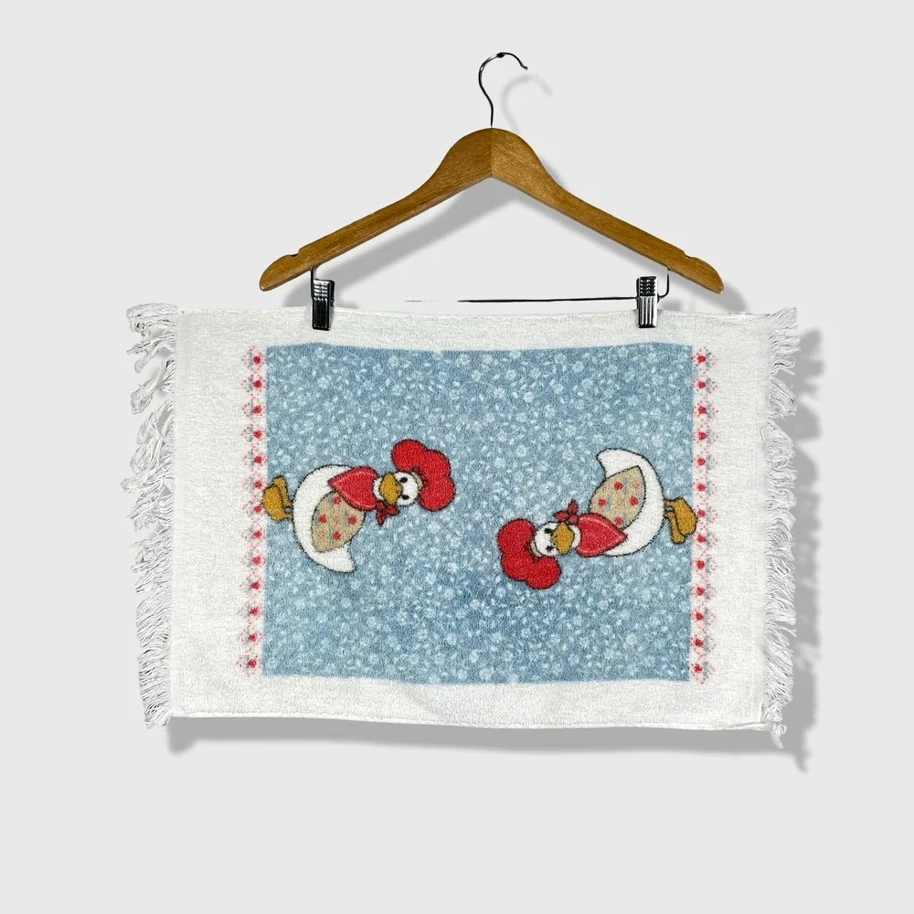Vintage Hand Towel Unisex OS White Blue Farmhouse Country Kitsch Chicken Duck